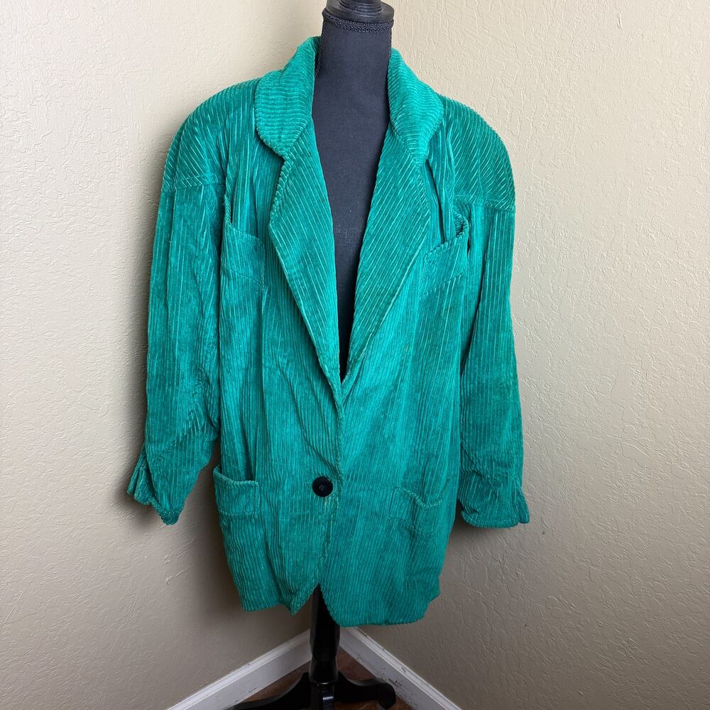 Vintage Andy Johns Green Corduroy Blazer Jacket Oversized USA Made Women L